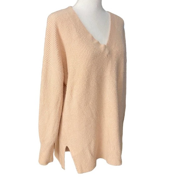 Nordstrom Halogen Pink Chunky Oversized Tunic Sweater Medium v neck - Picture 5 of 11